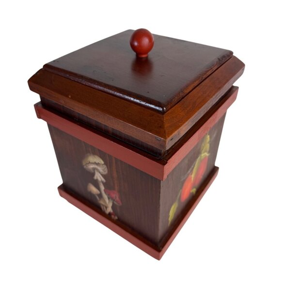 Retro Kitchen Wooden Box Mushroom Apple Rustic 70s Style Hand Painted Storage - Picture 4 of 16